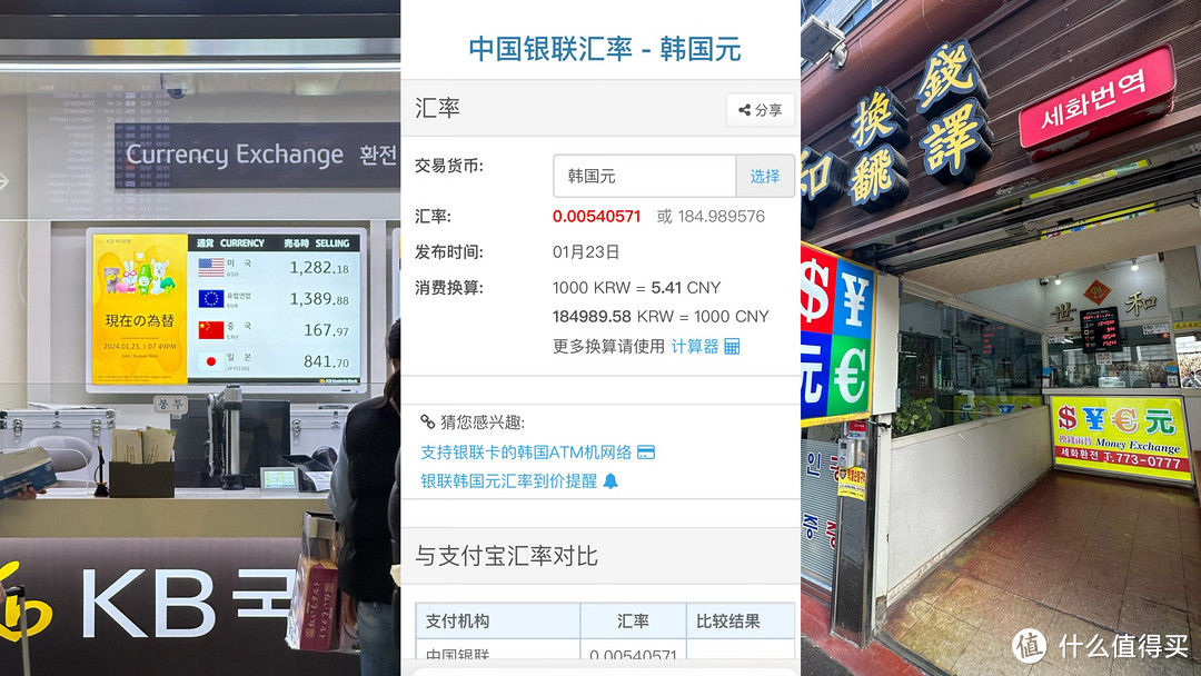 我又花了2k+去韩国溜达!首尔旅行?攻略码住这一篇就够了!(图4) 从左往右:机场到达厅,银联汇率,大使馆旁边的换钱所